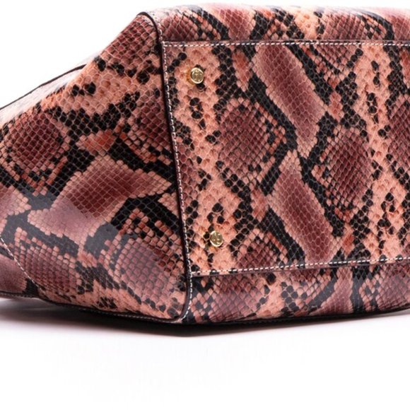 Frances Valentine Sabrina Snake Embossed Leather Satchel-Pink - Picture 5 of 14